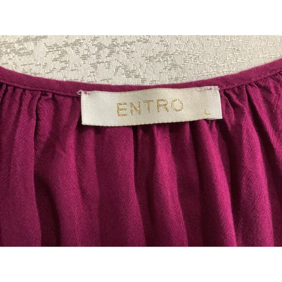 Entro women's boho-style peasant blouse v-neck bell sleeves size L magenta - Picture 5 of 9